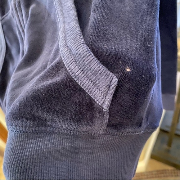 Vintage JUICY COUTURE Navy Velour Graphic Rhinestone Hoodie Jacket Size Medium - Picture 7 of 10